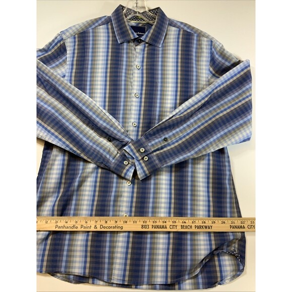 TOMMY BAHAMA Blue Striped Cotton Long Sleeve Sport‎ Button Down Shirt Men's Med - Picture 8 of 11